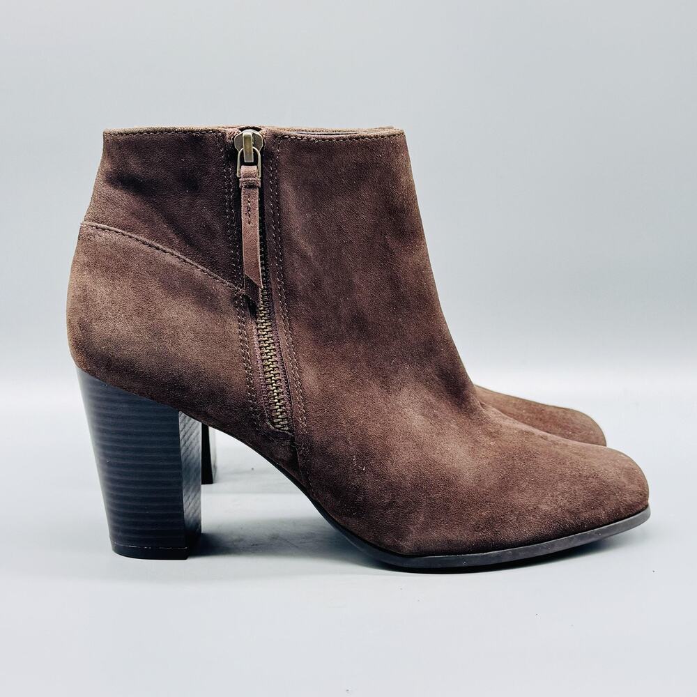 Cole Haan Boots Women 8.5 Brown Suede Ankle Bootie Side Zip Block Heel Grand OS